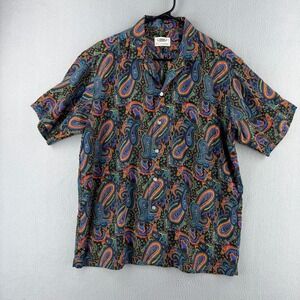Vintage 70s Vanson Shirt Mens Large Paisley Print Cold Rayon Camp Button Up